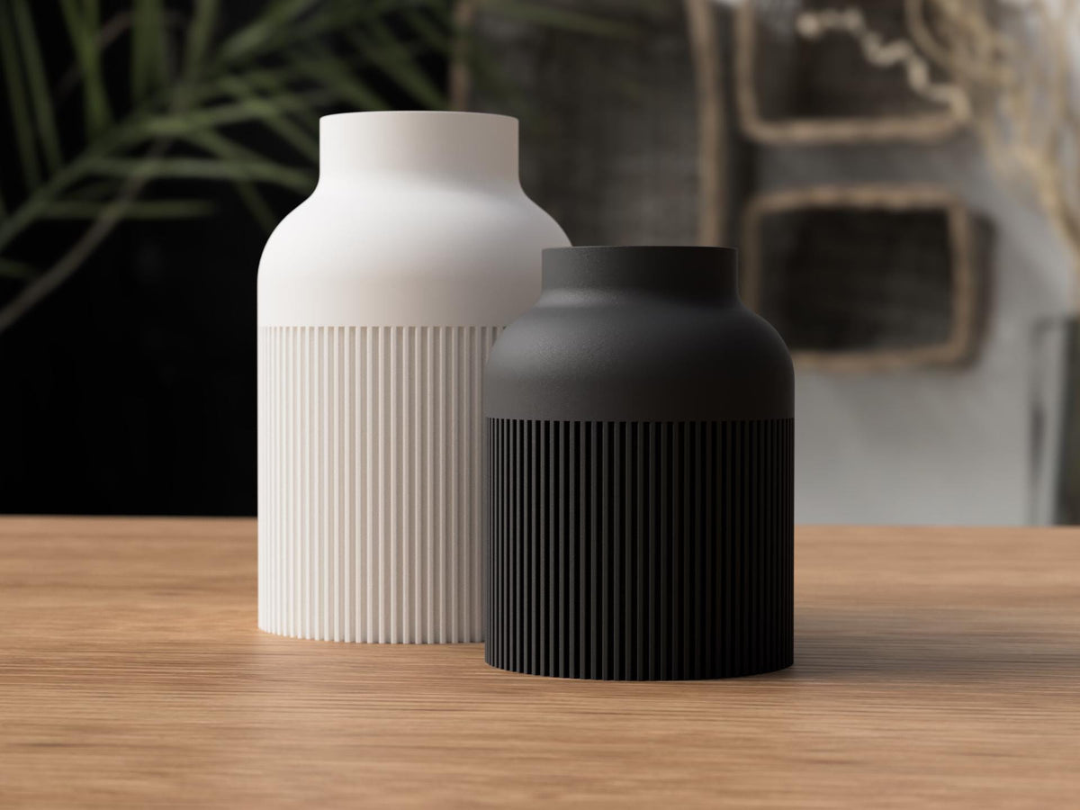 Japandi Woodfill Ribbed Vase