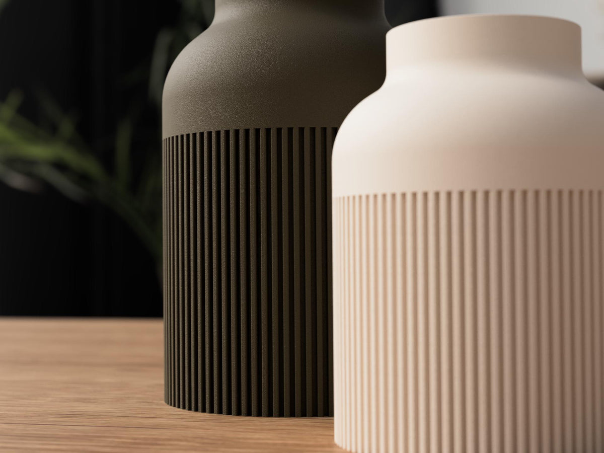 Japandi Woodfill Ribbed Vase