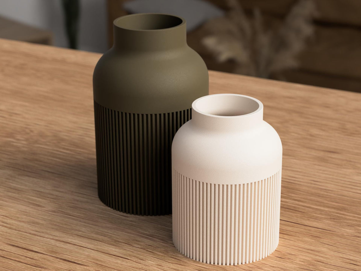 Japandi Woodfill Ribbed Vase