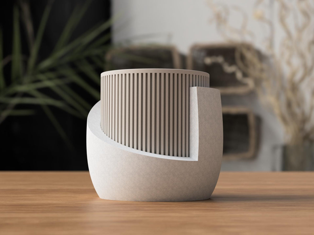 Japandi Ribbed Planter with Drainage Tray