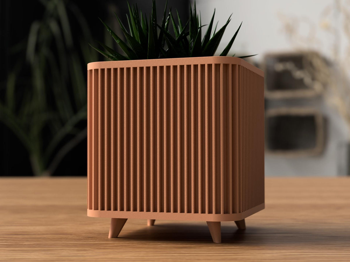 Japandi Ribbed Square Planter with Legs