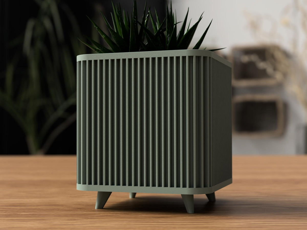 Japandi Ribbed Square Planter with Legs