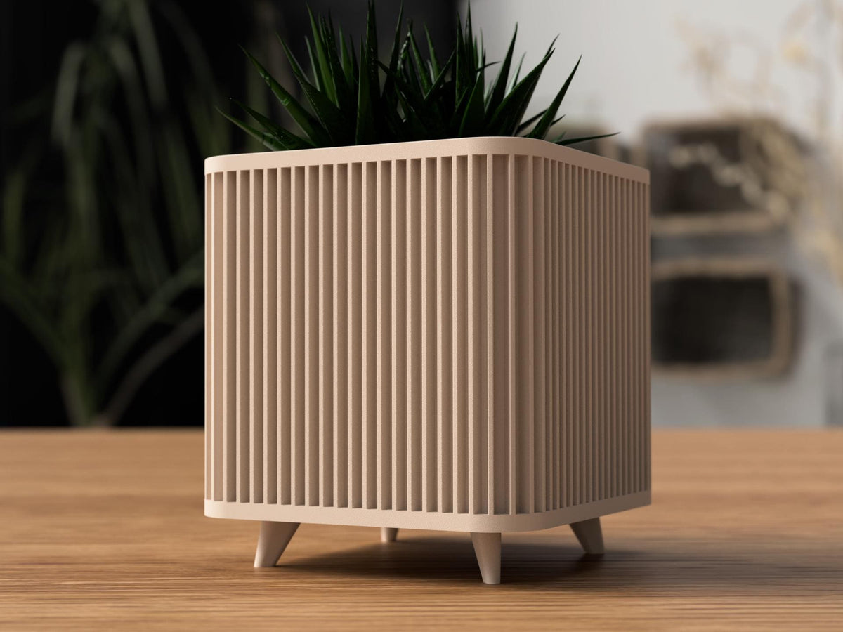 Japandi Ribbed Square Planter with Legs