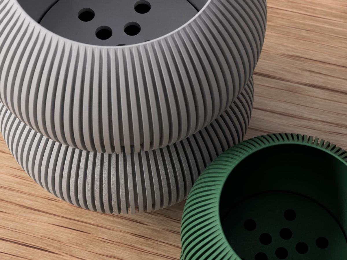 Japandi Ribbed Planter with Drip Tray