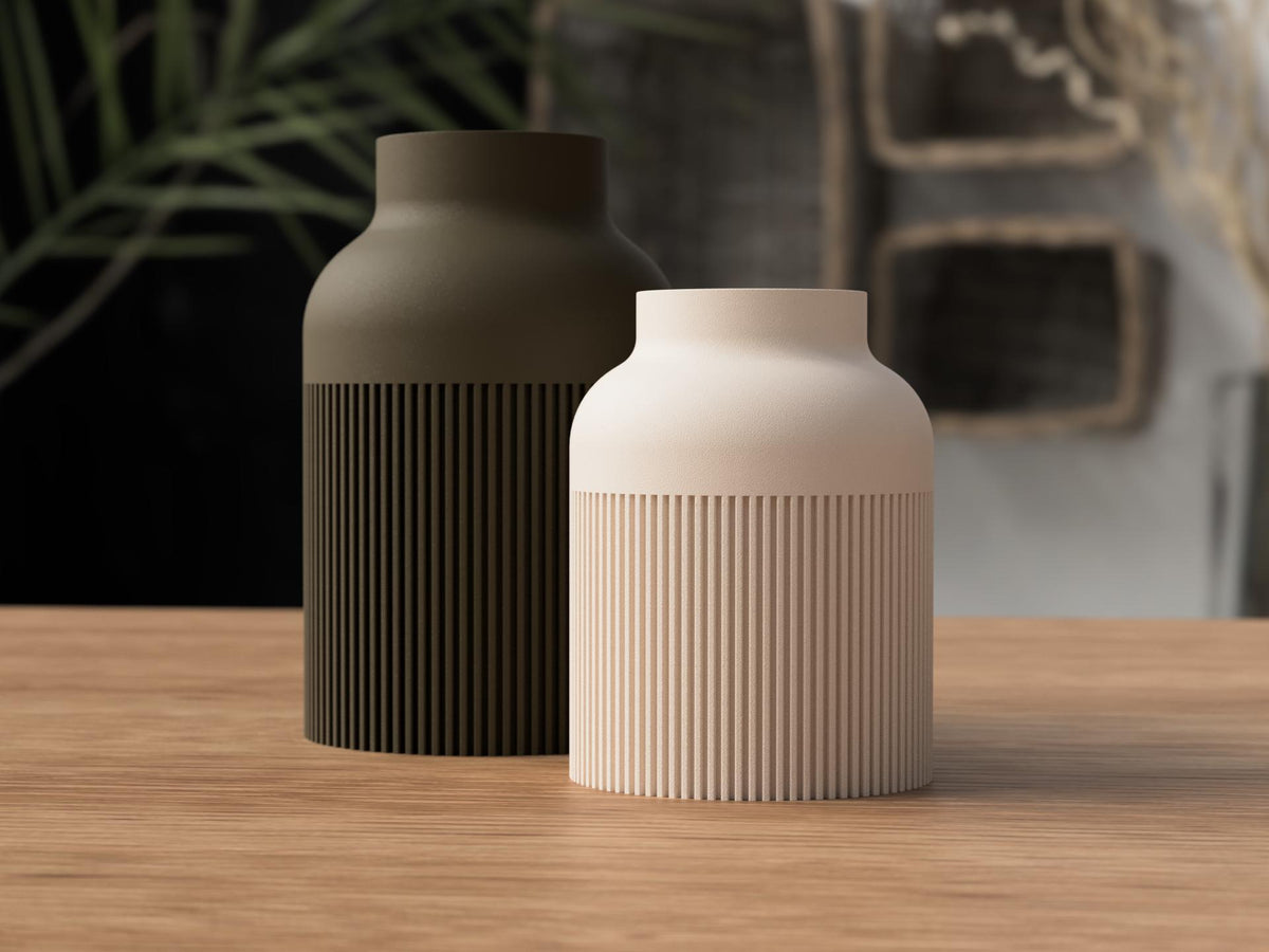 Japandi Woodfill Ribbed Vase