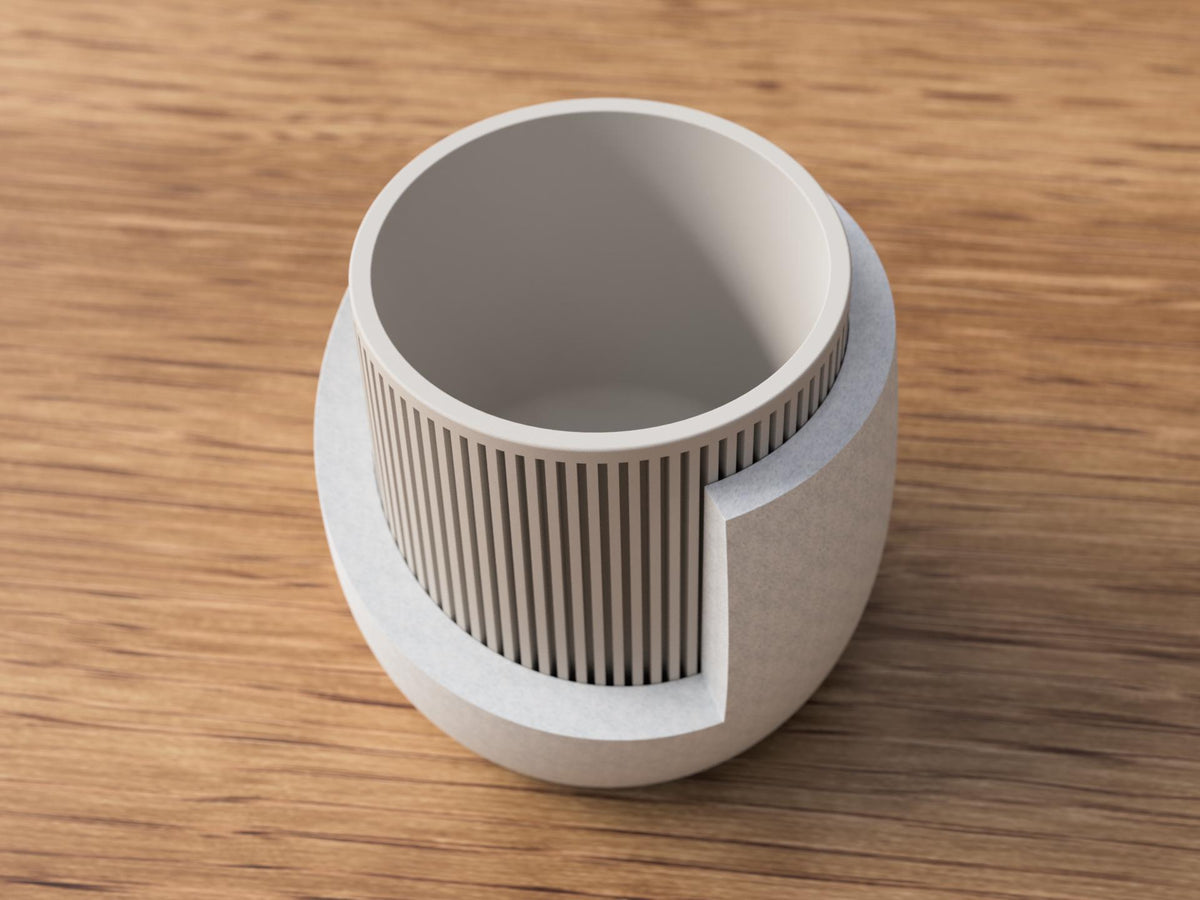 Japandi Ribbed Planter with Drainage Tray