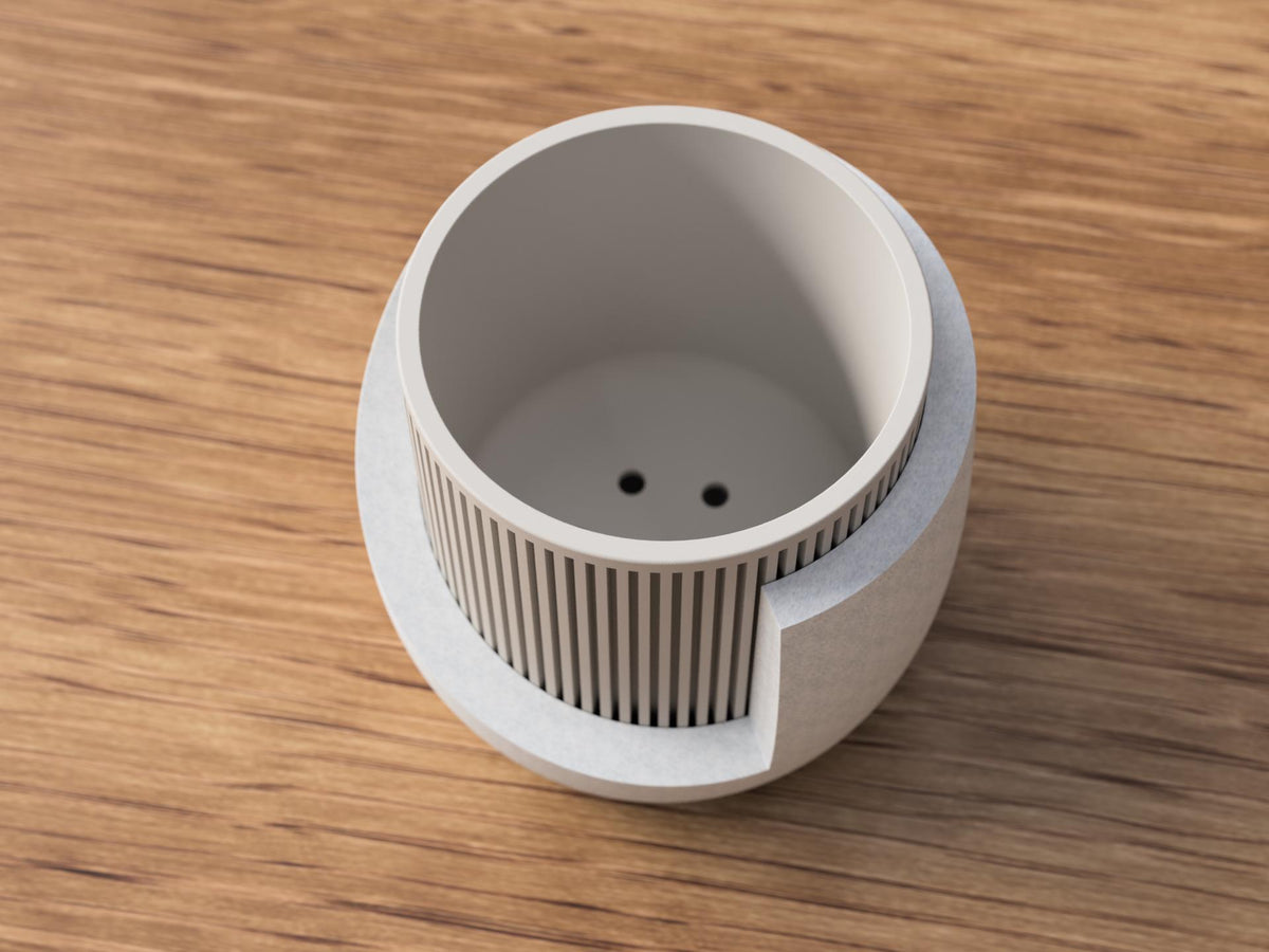 Japandi Ribbed Planter with Drainage Tray