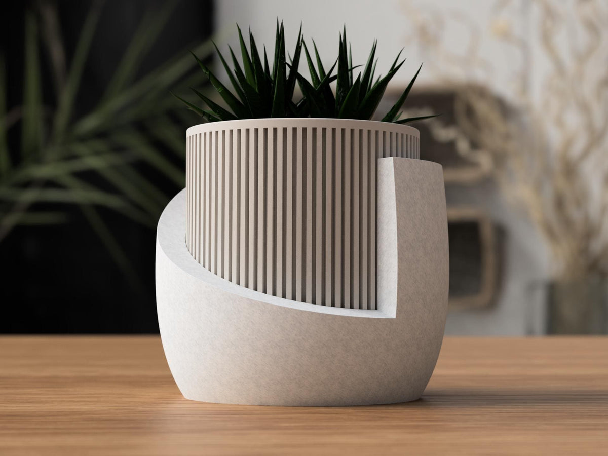 Japandi Ribbed Planter with Drainage Tray