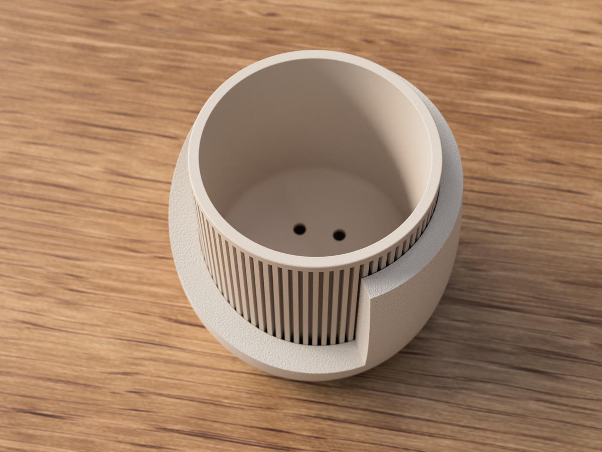 Japandi Ribbed Planter with Drainage Tray