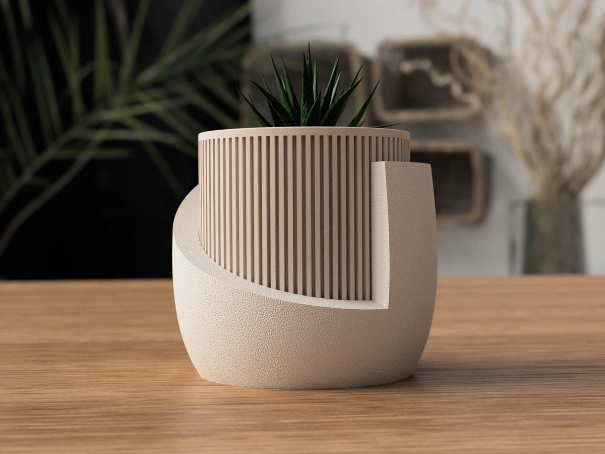 Japandi Ribbed Planter with Drainage Tray