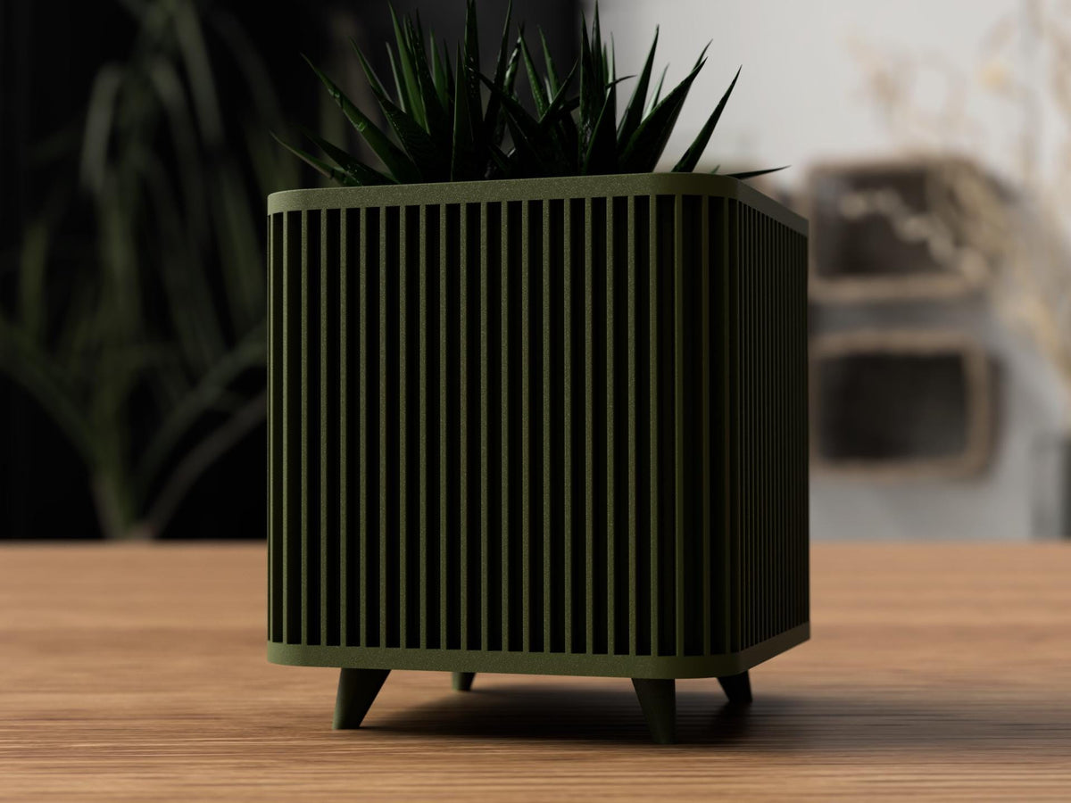 Japandi Ribbed Square Planter with Legs