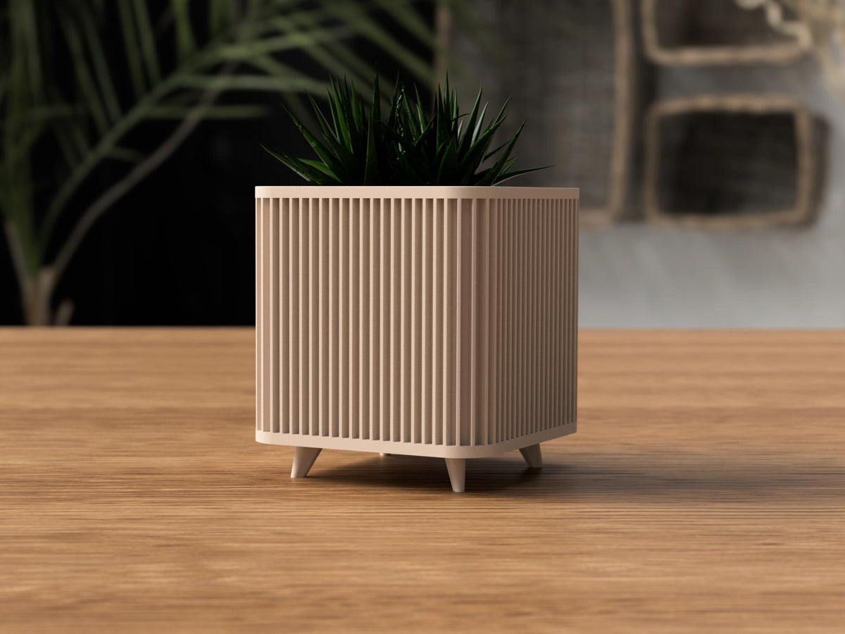 Japandi Ribbed Square Planter with Legs