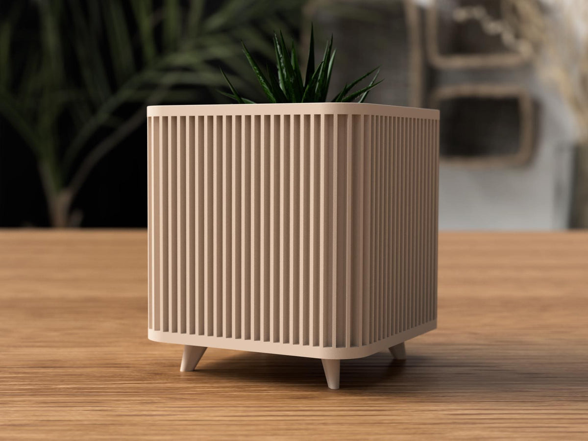 Japandi Ribbed Square Planter with Legs
